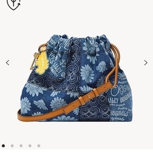 Fossil Smiley Drawstring Denim Bag